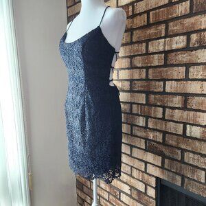 Alyce Paris Bodycon Blue Lace Minidress Scoop Neck Corset Back Size 4